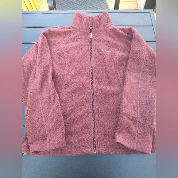 Columbia Fleece Front Zippered Jacket, Size Large, Burgundy - Picture 1 of 14